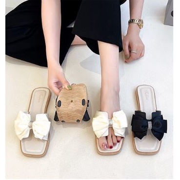 Dép Lê Quai Ngang Đế Bệt Đính Nơ Xinh Xắn Trẻ Trung Cho Bạn Nữ