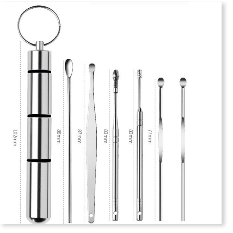Bộ dụng cụ vệ sinh tai ngoáy tai đồ lấy ráy tai Cao Cấp bằng thép không gỉ có ống đựng bằng kim loại tinh tế