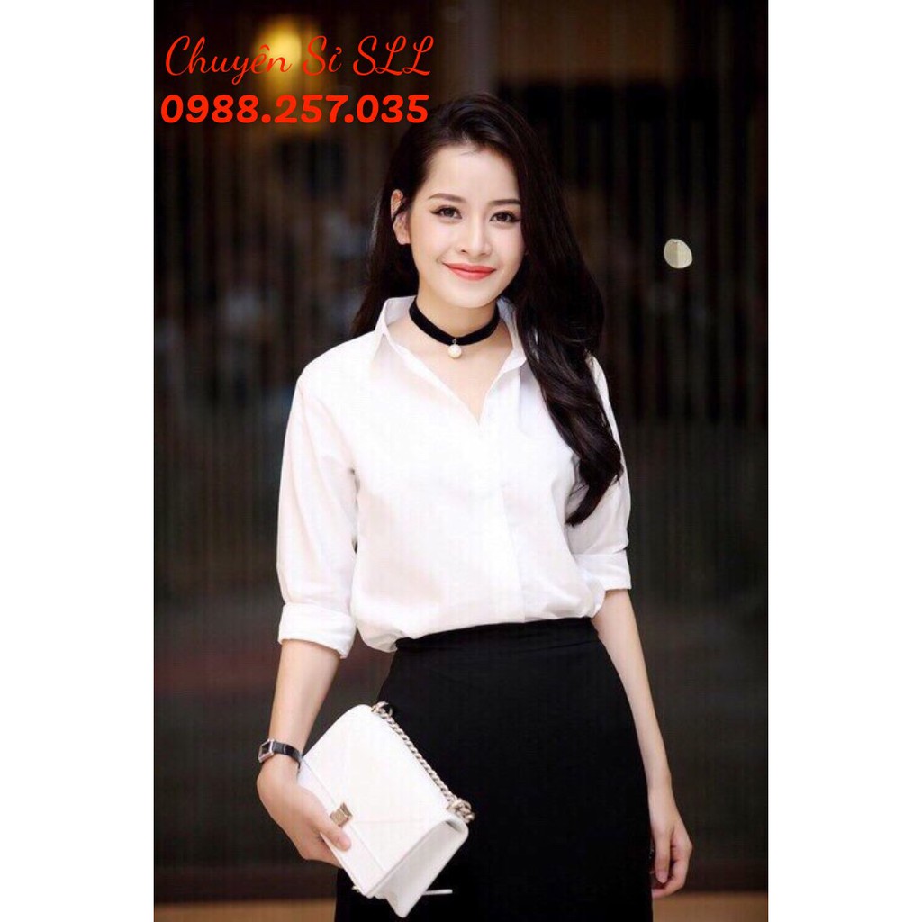 [RẺ VÔ ĐỊCH] BÁN SỈ Áo Sơ Mi Nữ Chất Non Mỹ Đẹp (Màu Xanh/ Trắng)