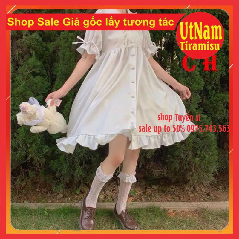 (HÀNG SẴN) VÁY BABY DOLL TRẮNG PHONG CÁCH LOLITA CỔ BẺ NƠ TAY🎎 VÁY CÔNG CHÚA DỰ TIỆC SIÊU XINH  ĐẦM DÁNG DÀI