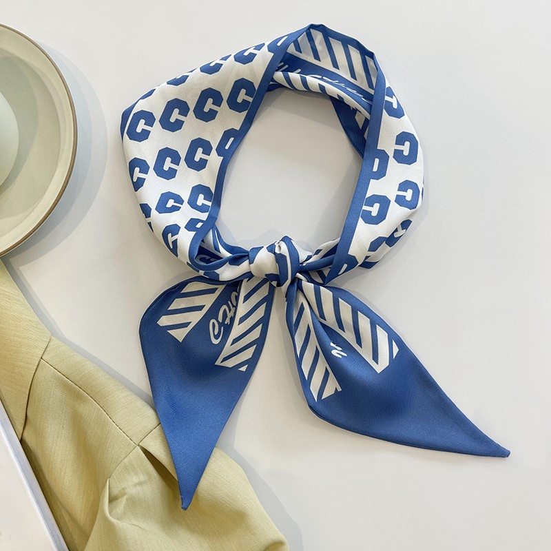 [Spring and summer new] blue style gentle daily matching small silk scarf women's hair band tie hair thin narrow ribbon tie bag spring and summer Korean style scarf