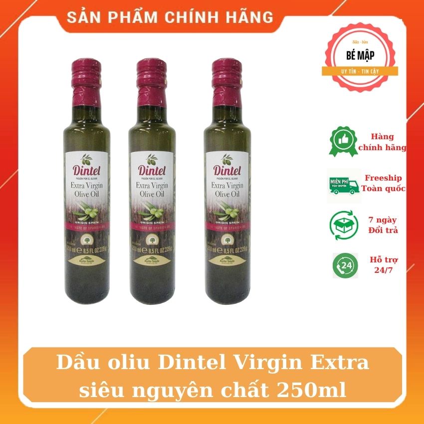 Dầu oliu Dintel virgin extra siêu nguyên chất dùng chiên xào, nhỏ cháo 250ml