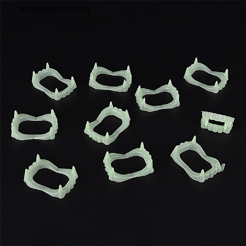 Set 10 Răng Nanh Giả Dạ Quang Hóa Trang Ma Cà Rồng Cho Lễ Halloween