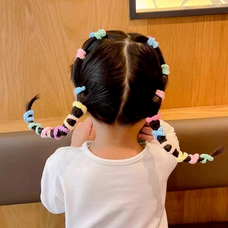 Set 100 Dây Cột Tóc Co Giãn Đính Hoa Nhỏ Dễ Thương Cho Bé Gái