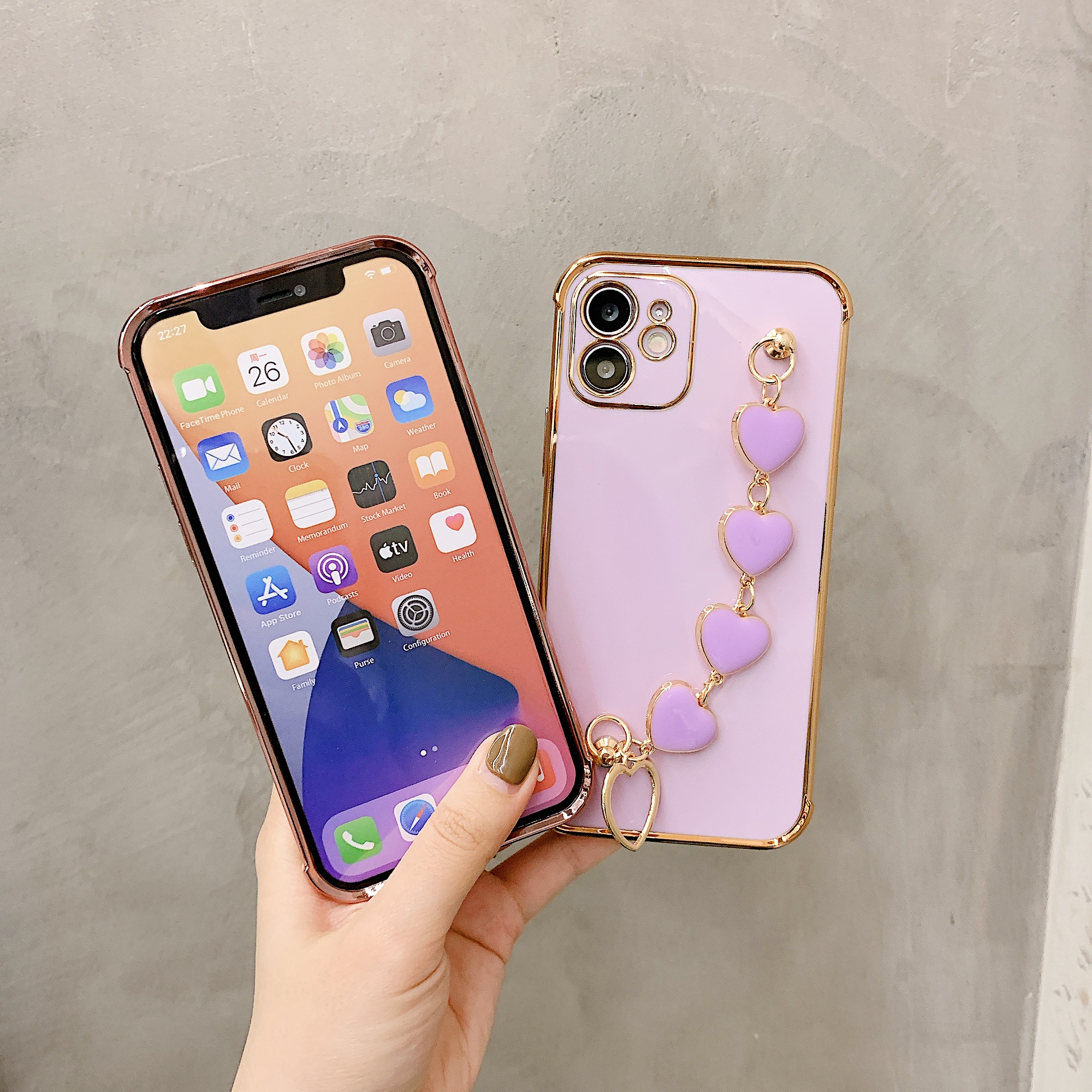 Vòng đeo tay tình yêu Iphone 11 12 Pro Max 7 8 Plus X XR XS Max Mạ điện Vỏ mềm Loại dây buộc Vỏ điện thoại di động SE 2020 12mini Vỏ chống rơi điện thoại di động