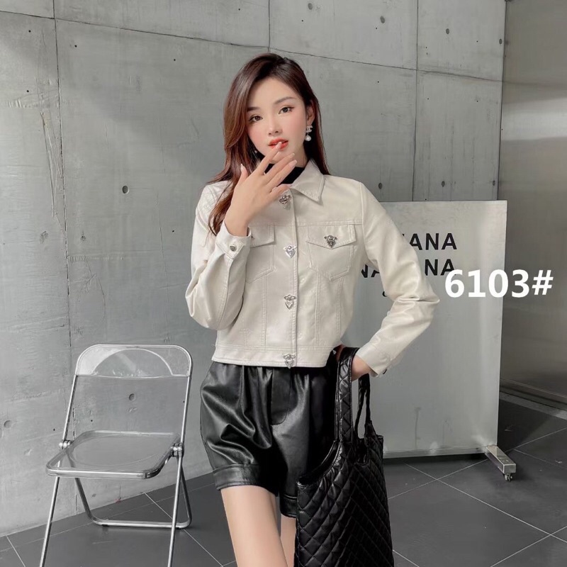 Áo da in chìm LV  khuy kiểu hàng QCL1