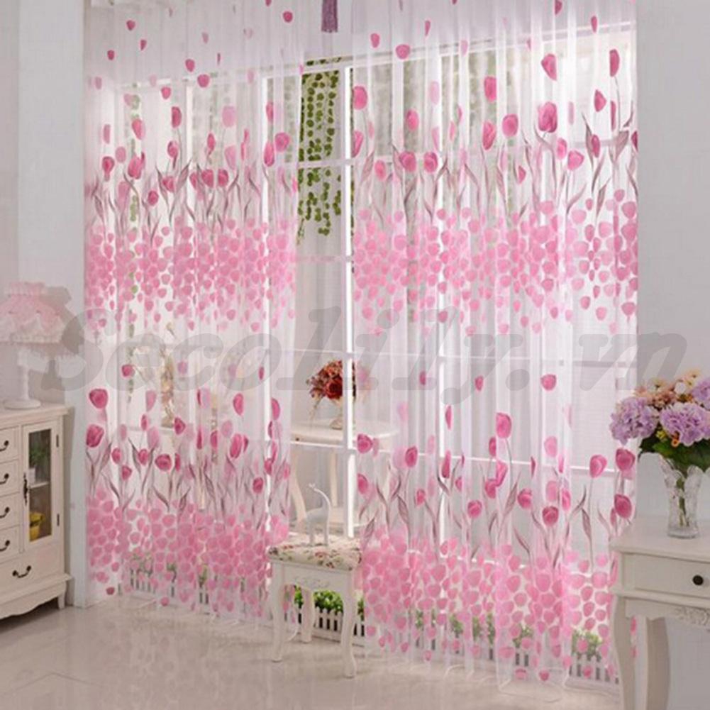 Rèm Cửa Vải Tuyn Họa Tiết Hoa Tulip Kích Thước 200x100cm