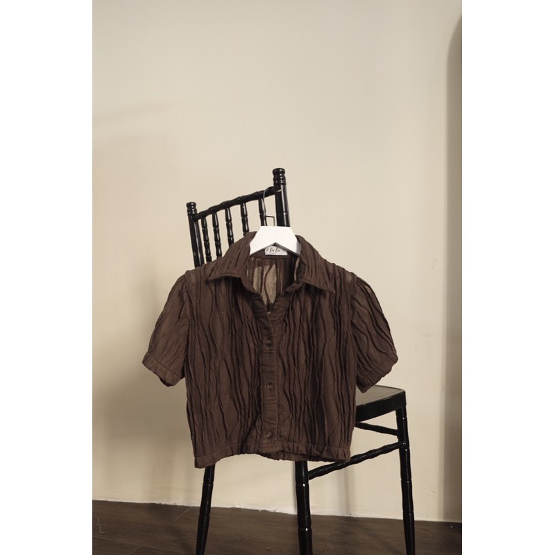 OLALASTUDIO Áo sơ mi tay ngắn cách điệu - Ace Brown Shirt