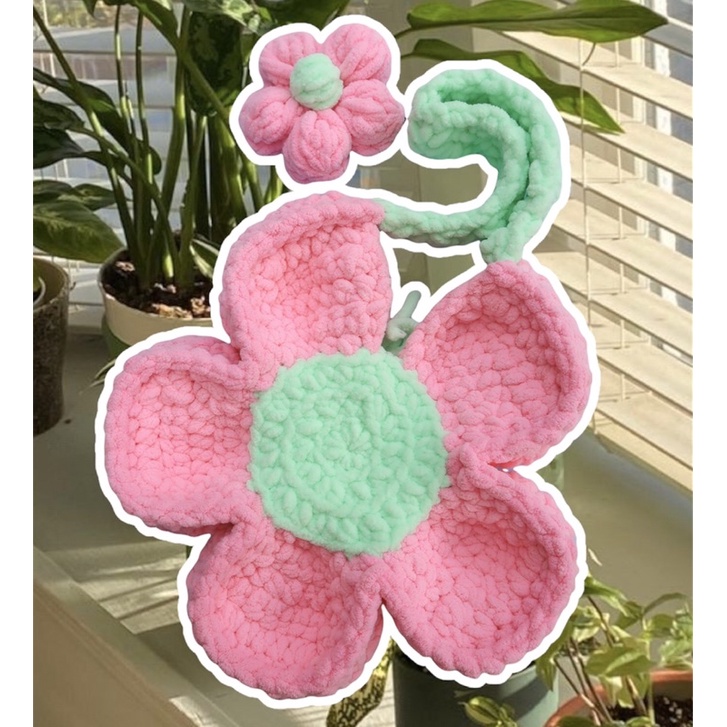 Túi len hình bông hoa mix hồng xanh  - Flower crochet bag - Bloom bag handmade by mếu máo