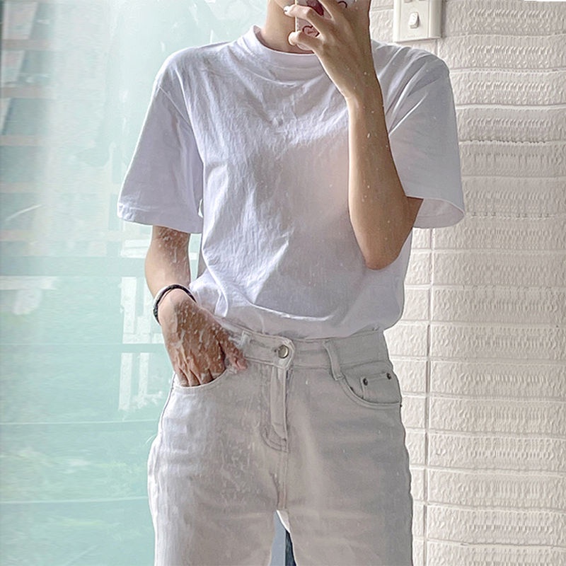 Áo Thun Trắng 100% cotton Tay Ngắn Dáng Rộng Phong Cách Thời Trang Hàn Quốc 2022