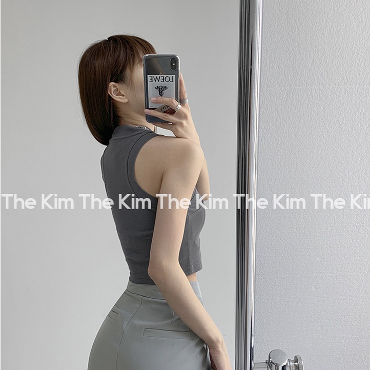 Áo ba lỗ cổ cao croptop , thun trơn sát nách viền bo nách cổ ôm body The Kim A123