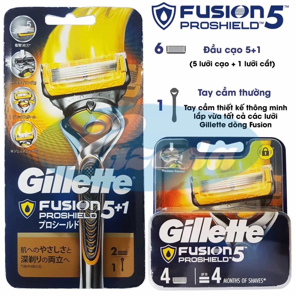 Combo dao cạo râu Gillette Fusion Proshield (1 cán và 6 đầu cạo 5+1)