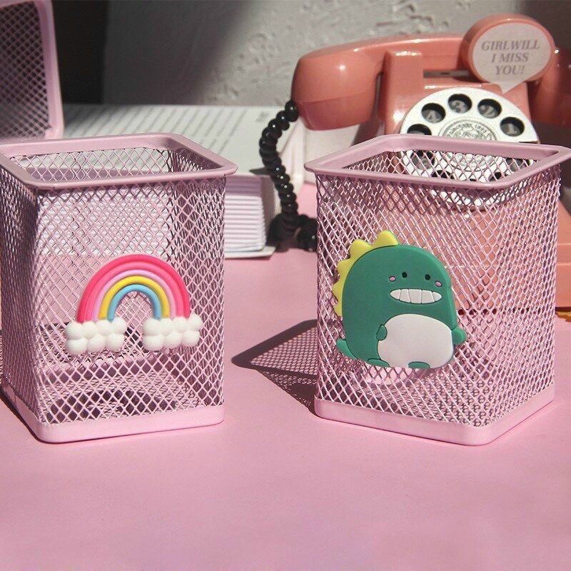 Giỏ Đựng Bút Lưới Sắt Hồng Siêu Dễ Thương( giao ngẫu nhiên)anhi