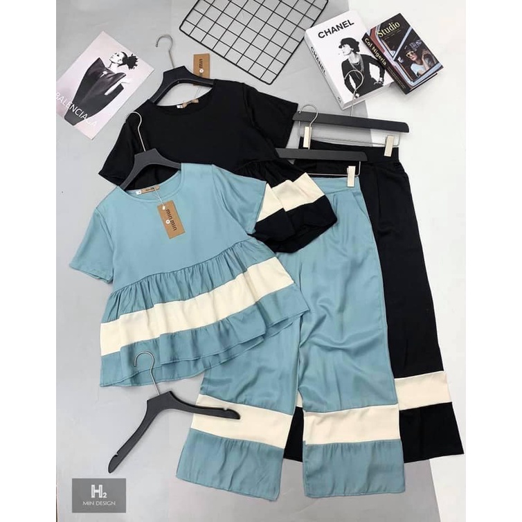SET ÁO BABY DOLL PHỐI MÀU QUẦN SUÔNG _Chất đũi mềm mát_fom dưới 57kg