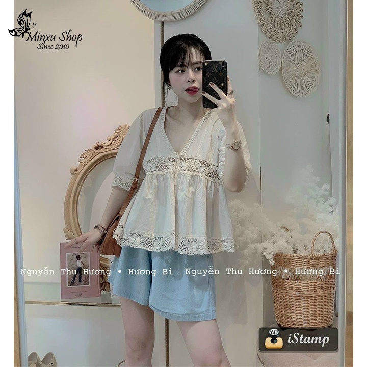 Áo kiểu ngắn tay, áo sơ mi cộc tay cách điệu cổ viền nhún màu cực xinh nữ tính phong cách hàn quốc nhẹ nhàng MÃ OC03