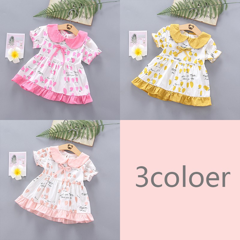 Đầm ngắn tay in hoa dễ thương cho bé gái