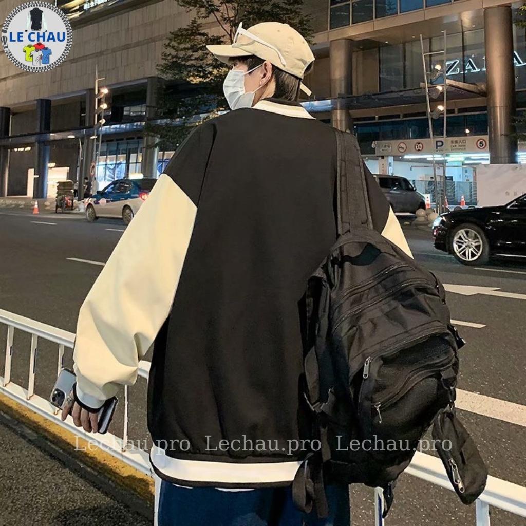 Áo khoác bomber dù phối logo AKD41 LECHAU ulzzang hottrend jacker hai lớp xịn xò chất lượng