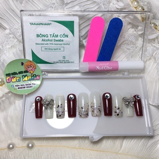 Nailbox - Móng up thiết kế theo yêu cầu Đỏ xà cừ đính đá