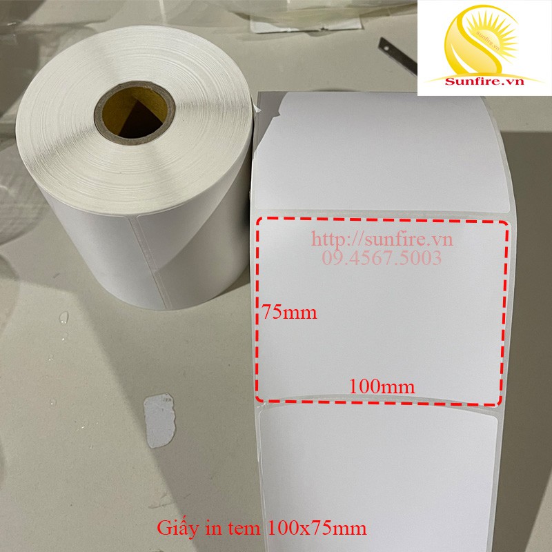 Giấy in tem nhiệt 100x75mm cuộn 50m, tem nhiệt 100x75 in vận đơn Vietnam Post, cuộn 50m gồm 641 tem.