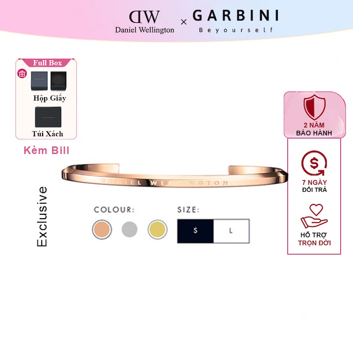 Vòng tay daniel wellington classic cuff rose gold chính hãng lắc tay khắc tên fullbox