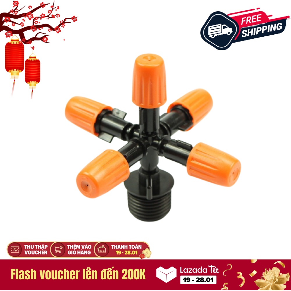 Vòi Phun Sương 5 Đầu Xoay 360 Độ Dùng Tưới Cây Tự Động
