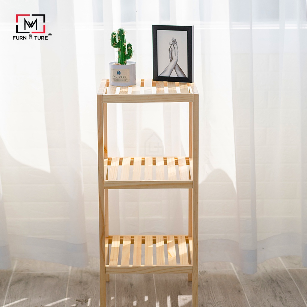 Kệ gỗ vuông trang trí đa năng 3 tầng màu Gỗ/Trắng -MW FURNITURE- Nội thất trang trí