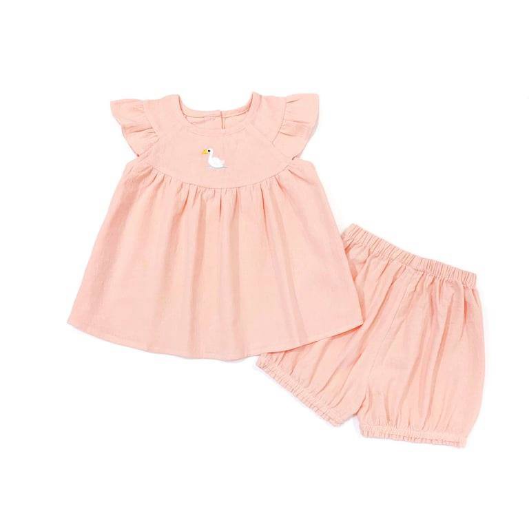 Bộ bé gái baby doll thêu hình Vịt