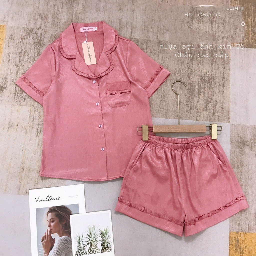 👘Bộ đồ pijama nữ👘 thanh lịch Bộ lụa đùi choco pijama Bộ Ngủ Pijama Tay Cộc Quần Cộc hàng cao cấp👘