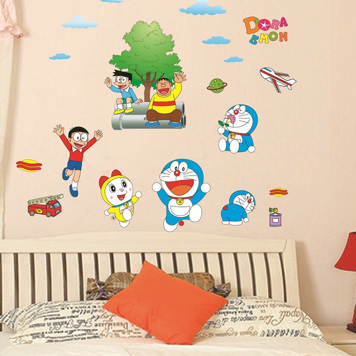 Tranh decal, decal dán tường trang trí phòng, tủ, góc học tập cho bé Doremon và những người bạn TE34