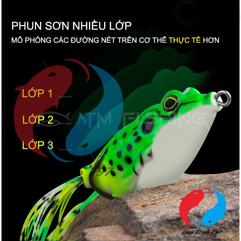 Mồi Câu Lure - Mồi GIả Nhái Hơi Câu Lure Cá Quả - Nhái Hơi Nhái Nhảy 3D - KhoaHuyen Fishing