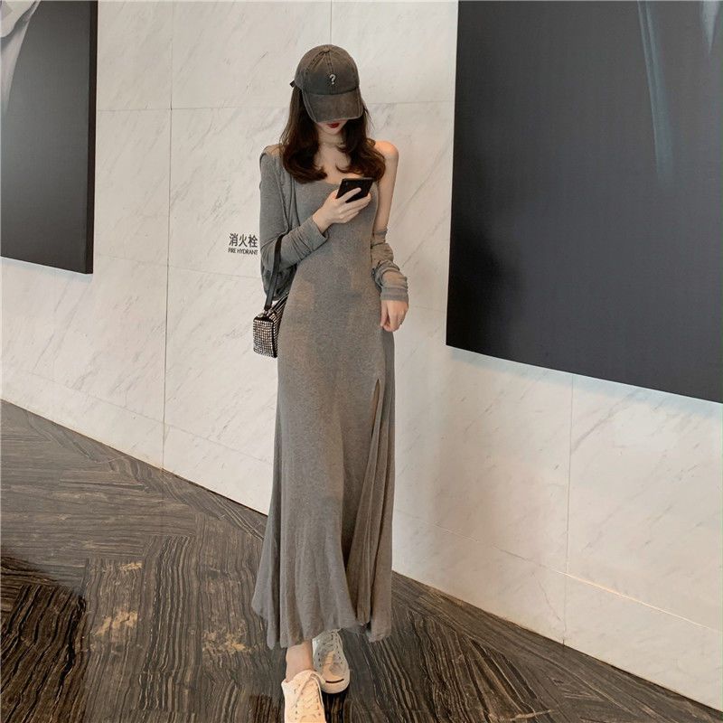 Set áo khoác ngoài + váy body 2s dáng dài