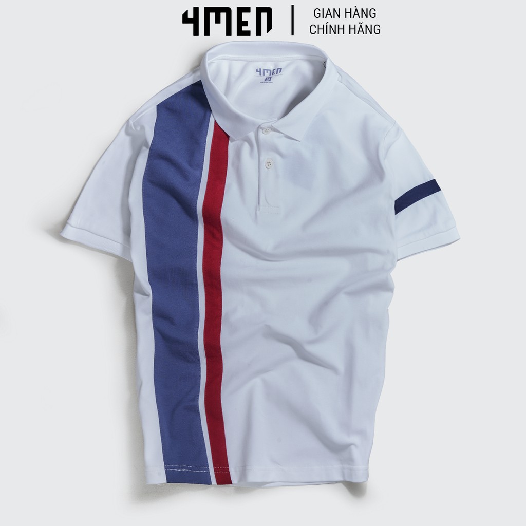 Áo thun polo nam có cổ 4MEN PO041 cổ trụ bẻ, ngắn tay, form suông, vải cá sấu cotton cao cấp phối sọc độc đáo | BigBuy360 - bigbuy360.vn