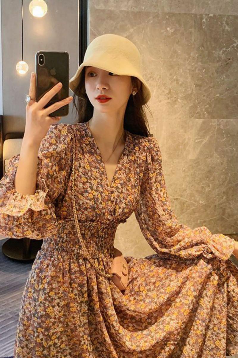 2021 NEW ARRIVAL  french style dress slim Floral skirt women fashion clothes and clothing