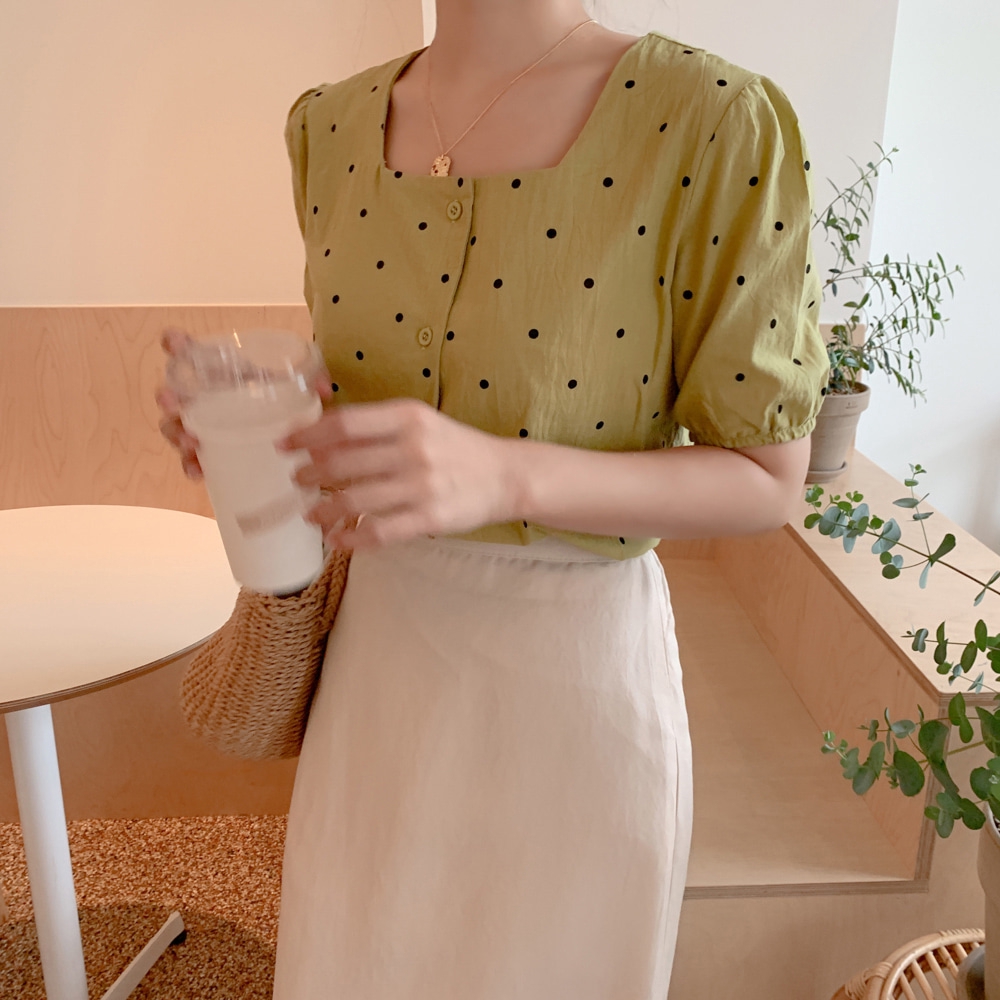 SUXI Áo sơ mi tay ngắn họa tiết chấm bi thanh lịch thời trang phong cách Hàn Quốc cho nữ