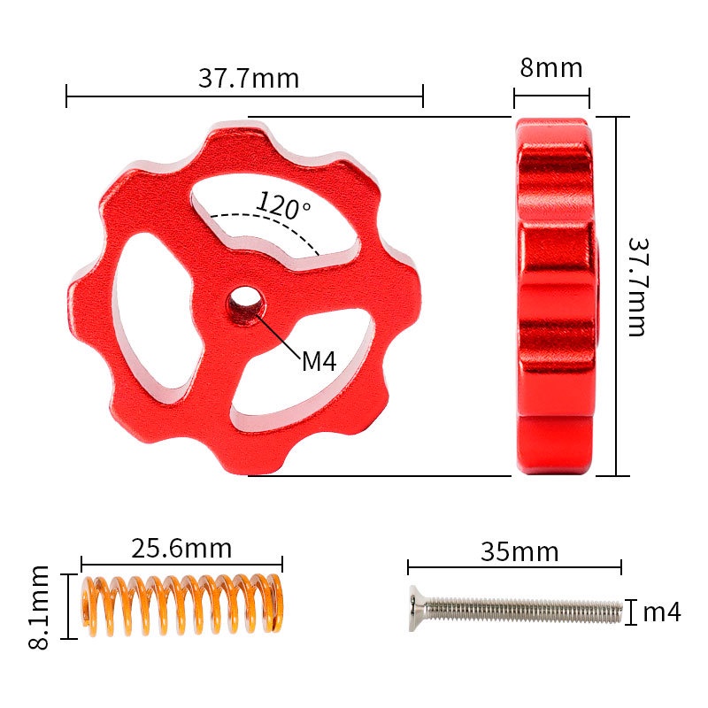 Bộ Lò Xo Cân Bàn núm vặn M4 CR10 nhôm CNC anode cao cấp cho Máy In 3D Creality Ender, Anet ET, Anycubic...