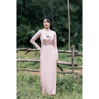 Minx - áo dài lụa thêu hồng hạc