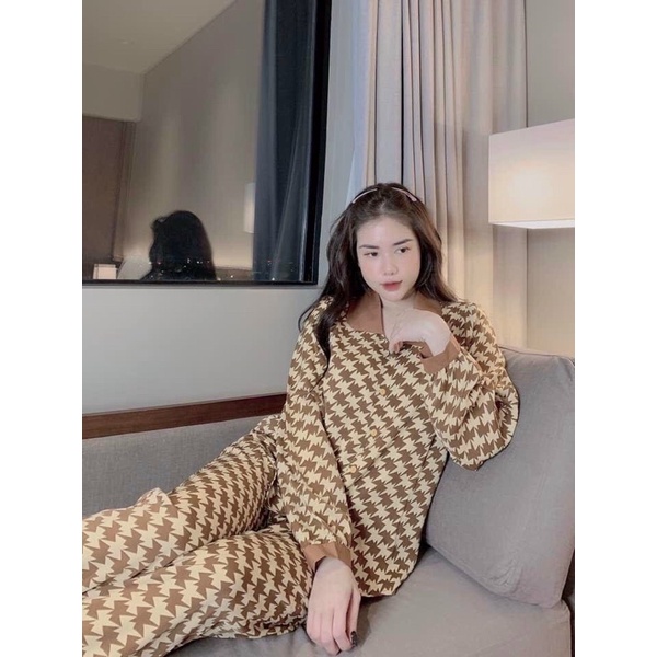 Đồ Bộ Lụa Pijama Tay Dài Quần Dài Họa Tiết Mới ☘️ Chất liệu MangoĐồ Ngủ Nữ