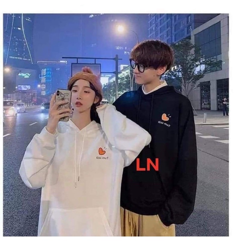 Áo đôi hoodie tim kis me LN11