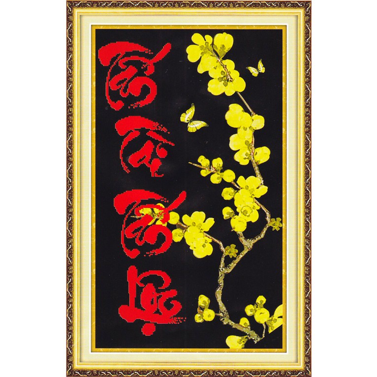 Tranh Thêu Chữ Thập 3D Tấn Tài Tấn Lộc Cành Mai Vàng 222395 (KHÁCH TỰ THÊU) KT:43X67CM