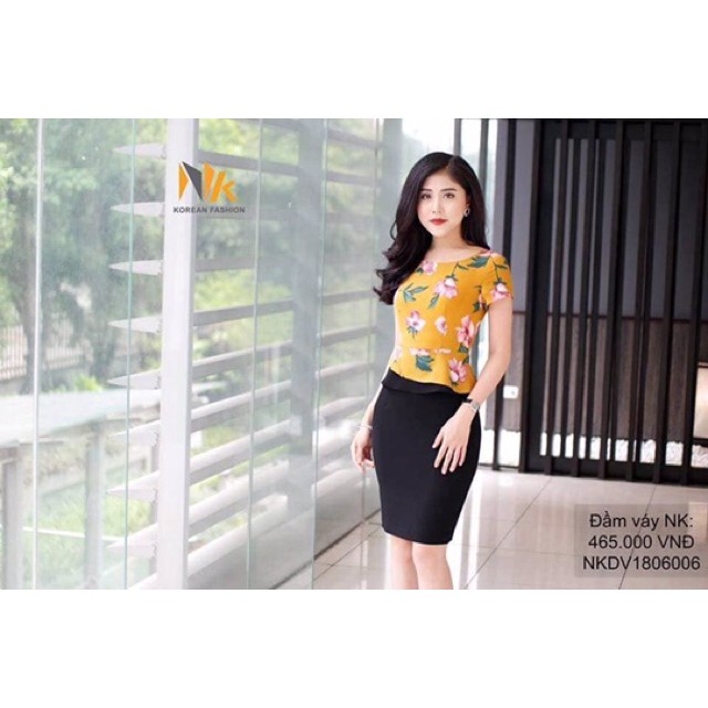 Bán sỉ Đầm ôm peplum phối hoa V246 /Kho Buôn Phương Linh/