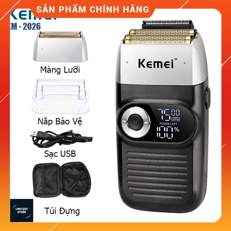 Máy cạo râu Kemei 2026 Có Dao Cắt Râu Dài Công suất 5W Cạo Sát Không Rát Sạch Gọn