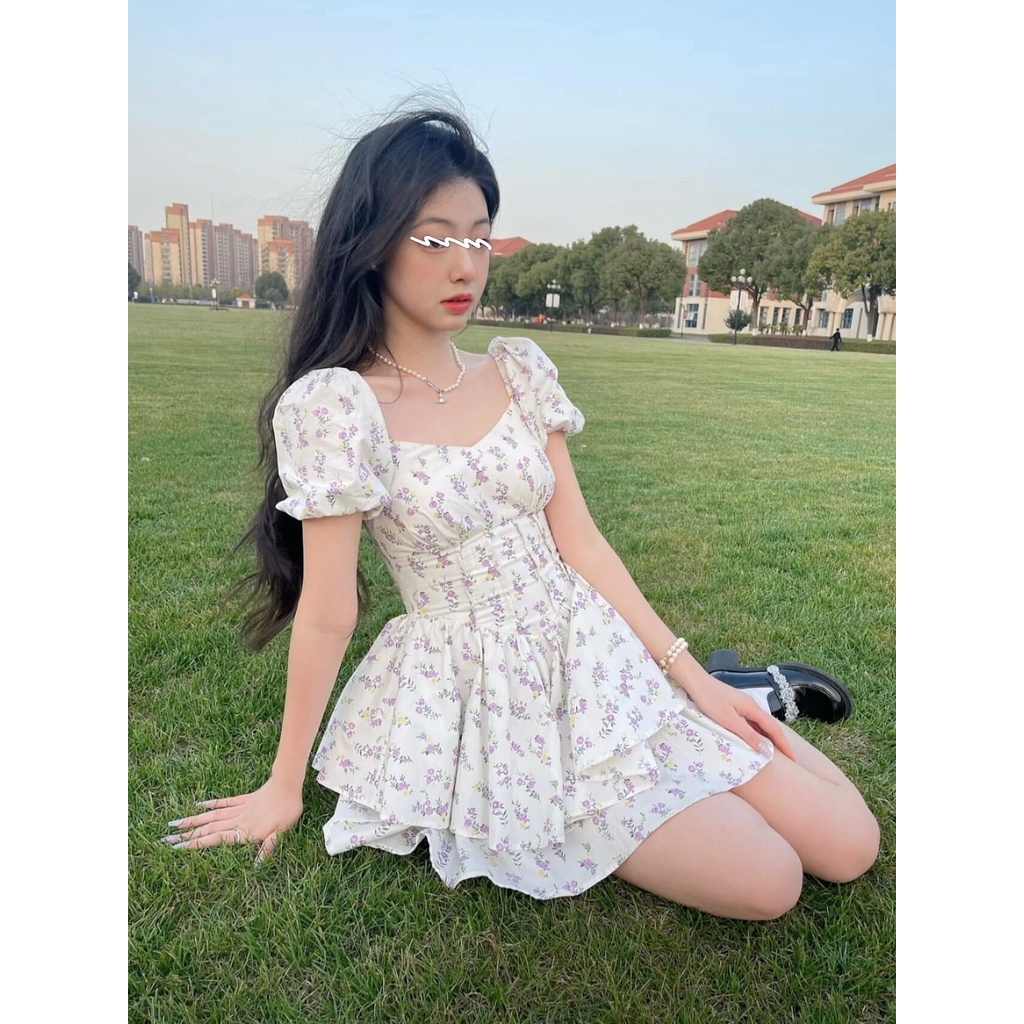 Đầm Ngắn Cổ Chữ V In Hoa Thời Trang-2