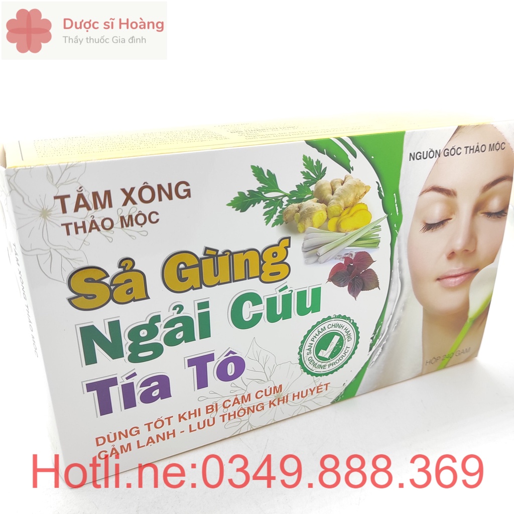 Tắm Xông Thảo Mộc Sả Gừng Ngải Cứu Tía Tô - Giúp làm ấm da cơ thể - Hộp 10 gói x 30g