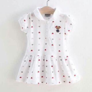 Váy cotton ngực áo thêu gấu 2-6y