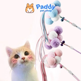 Gậy chọc mèo gắn bông tua rua nhiều màu đáng yêu