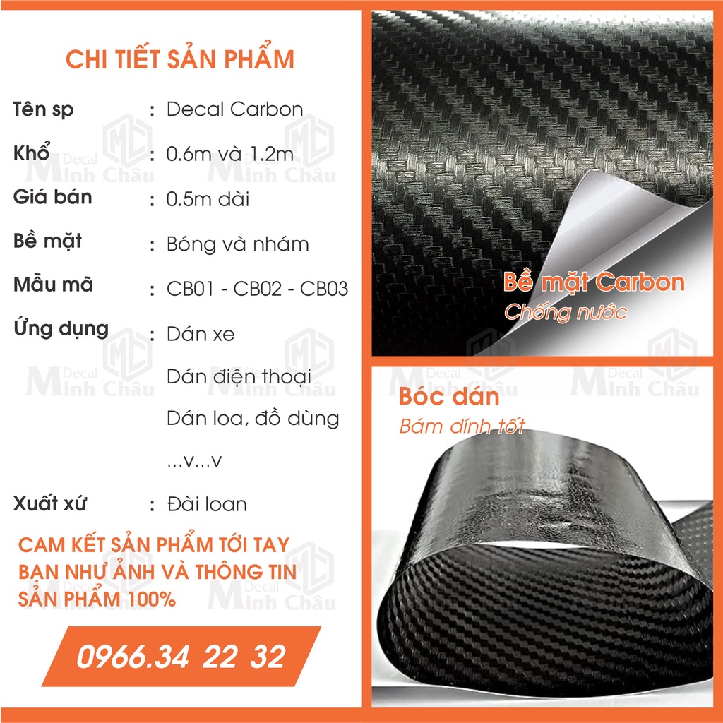 Decal carbon dán xe , decan cacbon vân bóng nhám sẵn keo khổ 0.6m 1.2m