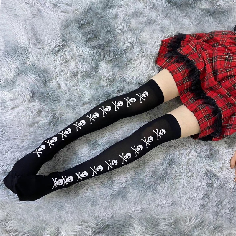 Japanese Harajuku Long Socks Festival Party Cross Cosplay Black Stockings Dark Gothic Y2K Knee Thigh Socks for Women's Skirts