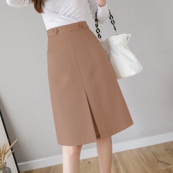 Váy Chữ A Lưng Cao Phong Cách Công Sở Madela Xẻ Trước Phối Đai Đính Cúc, Chân Váy Lưng Cao Xẻ Trước Phong Cách Hàn Quốc