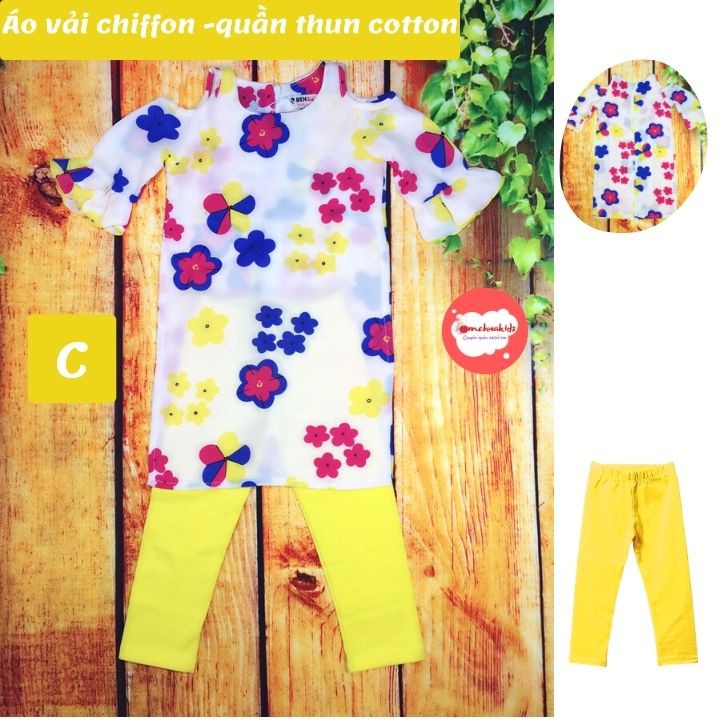 Áo dài cách tân cho bé gái- Áo dài vải chiffon, quần thun cotton - Tomchuakids