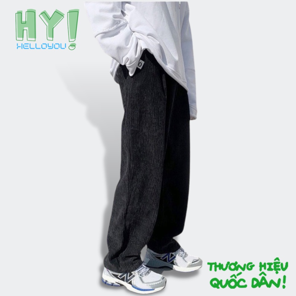 Quần Ống Rộng Nhung Tăm Helloyou Dáng Suông Baggy Phong Cách Hàn Quốc Uniex Nam Nữ Basic